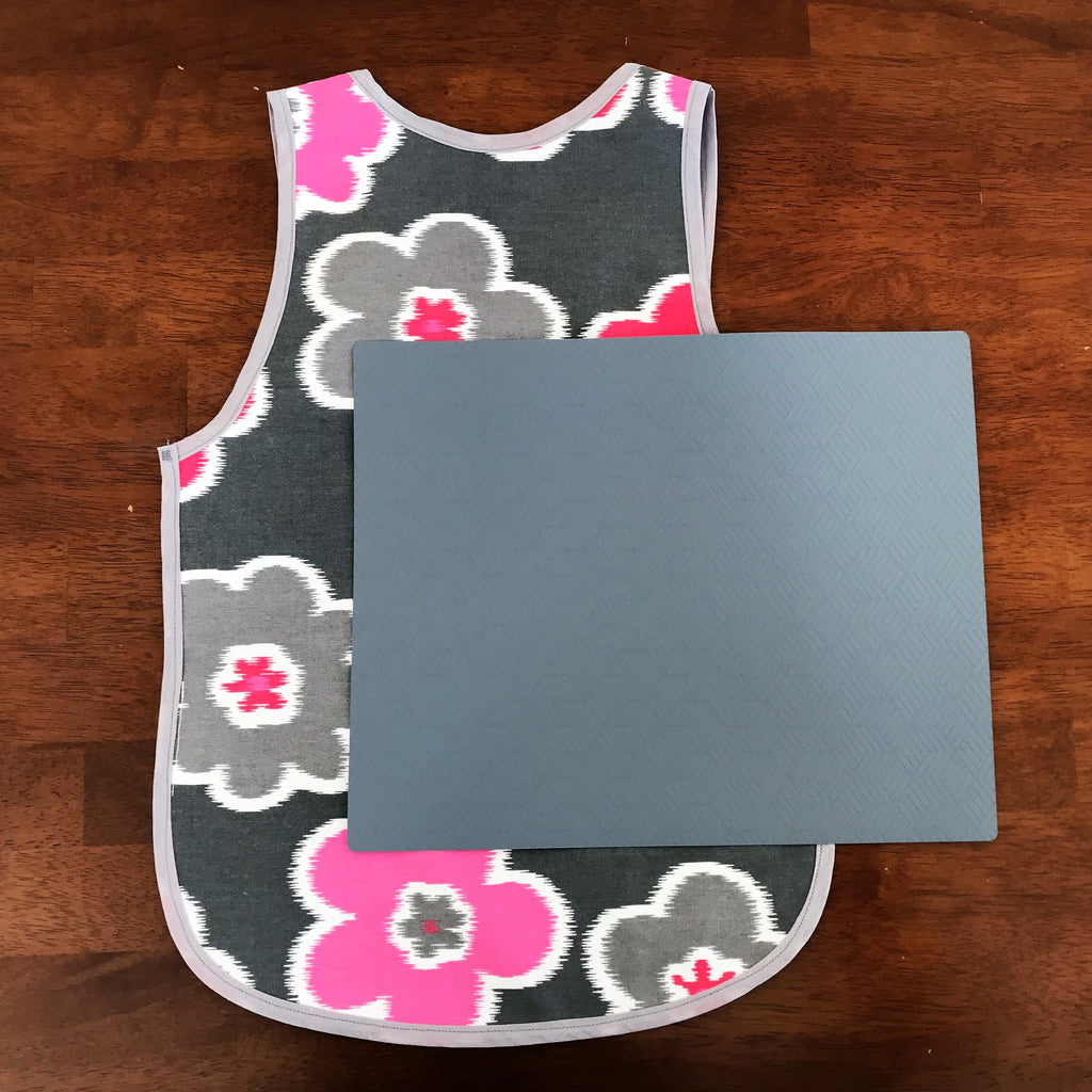 Montessori No-Tie Apron & Protector for ages 3 to 6, Pink Gray Floral Print