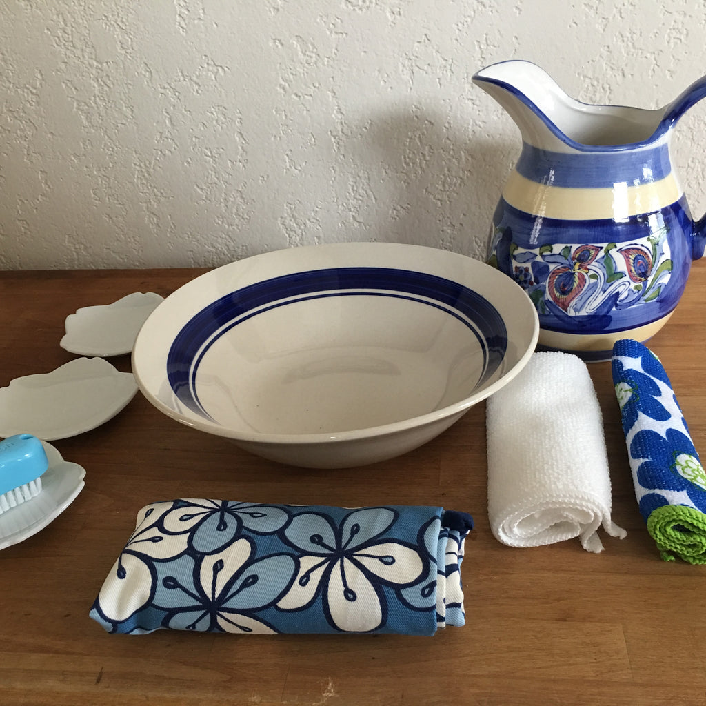 Blue Ceramic Washing Hands and Nails Montessori Set for Kids 3 to 6
